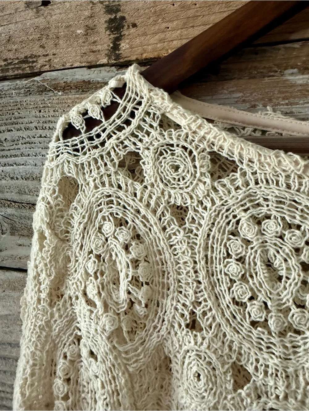 ZARA-Cream Crochet Boho Sweater Top